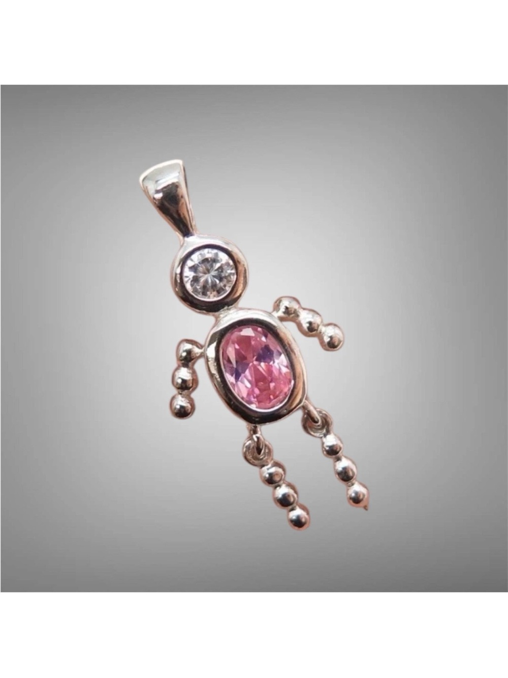 Sterling Silver Birthstone Baby Pendant Kid Charm October Tourmaline Vintage 925